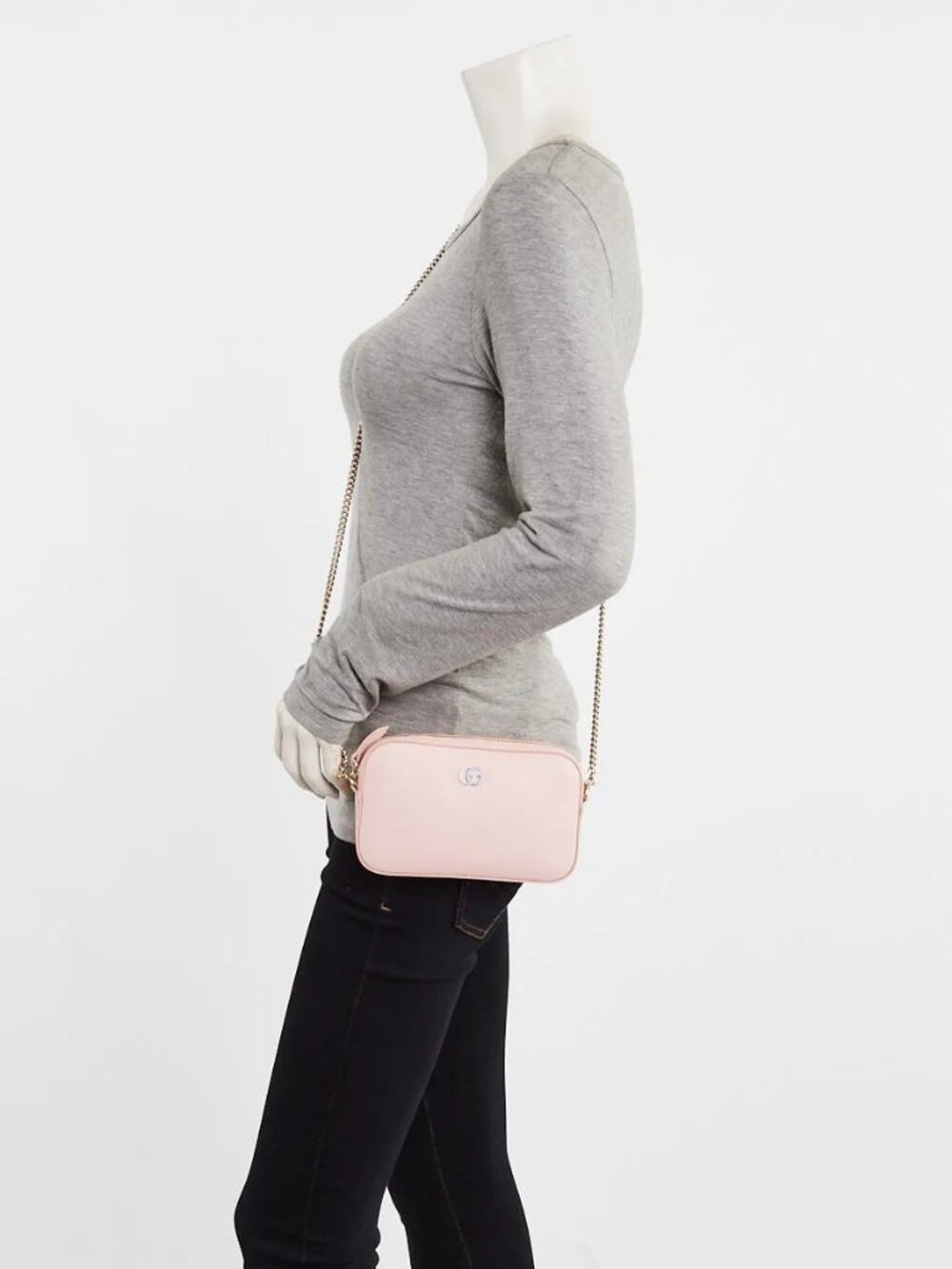 Gucci Pink Smooth Leather Double G Marmont Mini Crossbody Bag